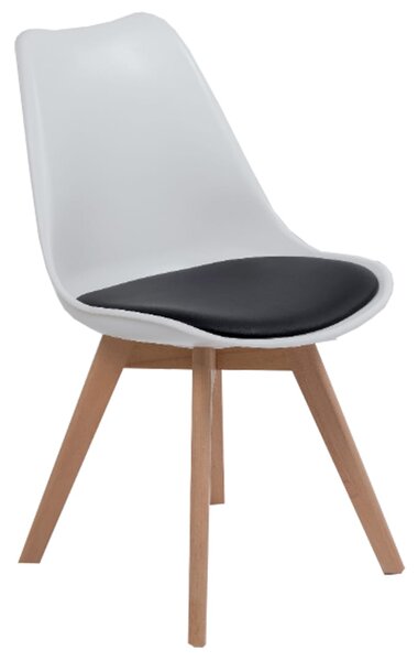 EMWOmeble Krzesło skandynawskie 53E-7 białe, czarna poduszka, nogi drewniane