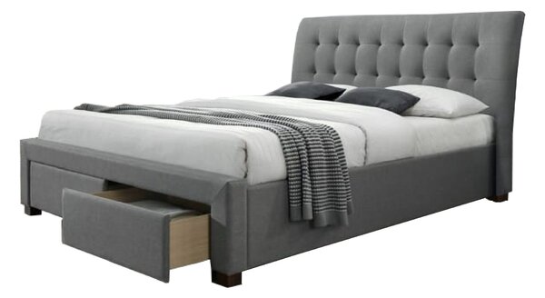 EMWOmeble Szare łóżko tapicerowane 160x200 PERCY z szufladami