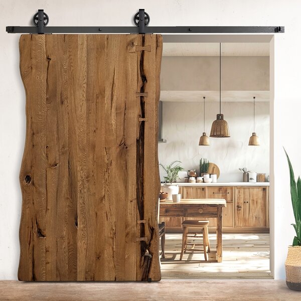 Drzwi przesuwne drewniane dębowe jednoskrzydłowe ONE BOARD RUSTIC olej brąz