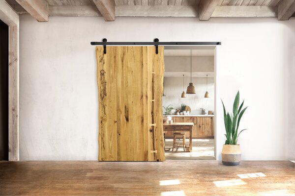 Drzwi przesuwne drewniane dębowe jednoskrzydłowe ONE BOARD RUSTIC olej naturalny