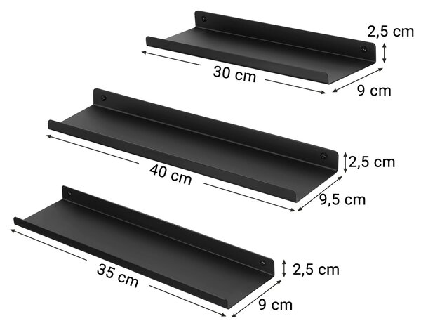 Zestaw 3 półek ściennych w kolorze czarnym EBONY
