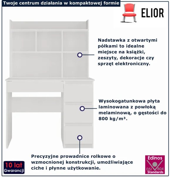 Białe prawostrone biurko z nadstawką L5-G95