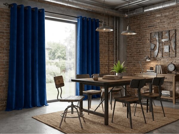 Zasłona zaciemniająca ELVIO VELVET 140x250 cm, granatowa Zawieszanie: Metalowe pierścienie