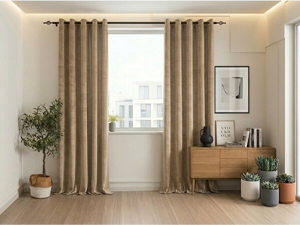 Zasłona zaciemniająca ELVIO VELVET 140x250 cm, beżowa Zawieszanie: Metalowe pierścienie