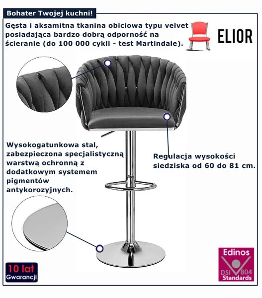 Szary obrotowy hoker z plecionym obraciem R6-T81