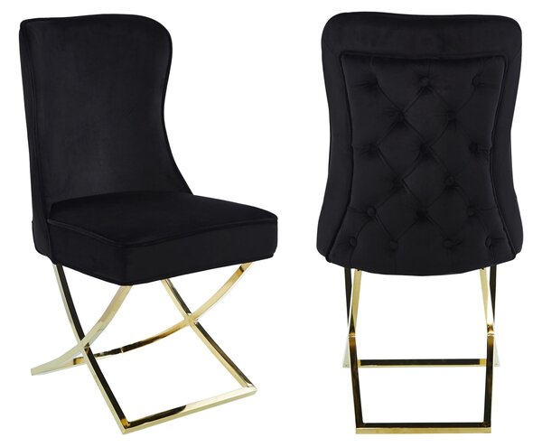 Krzesło tapicerowane Glamour Y-2009G czarny welur / złote nogi