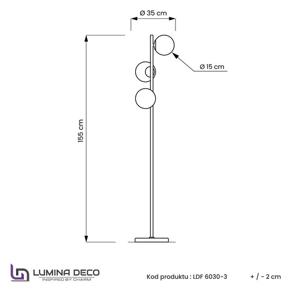 LAMPA STOJĄCA PODŁOGOWA CZARNA FREDICA W3 LUMINA DECO