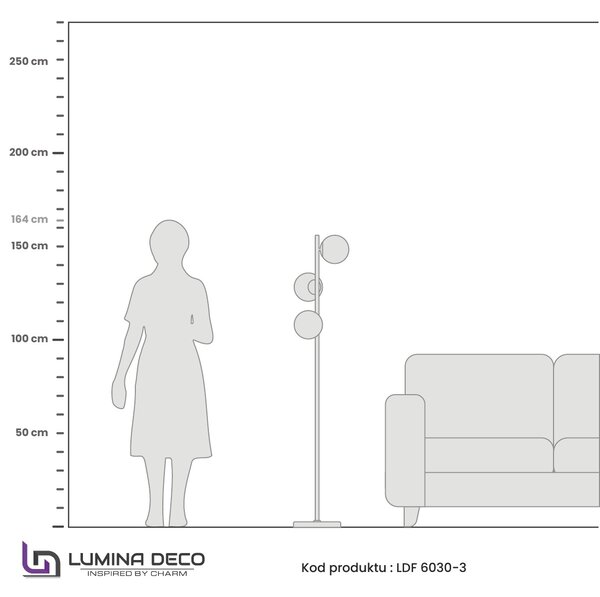 LAMPA STOJĄCA PODŁOGOWA CZARNA FREDICA W3 LUMINA DECO