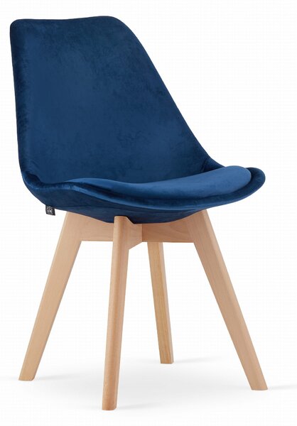 EMWOmeble Krzesło tapicerowane niebieskie NORI 3394 welur, nogi naturalne / 4 sztuki