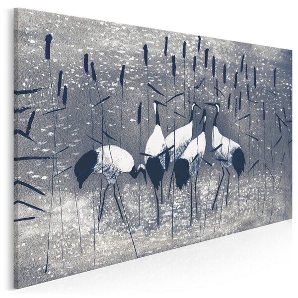 Żurawie wśród tataraku - nowoczesny obraz na płótnie - 120x80 cm