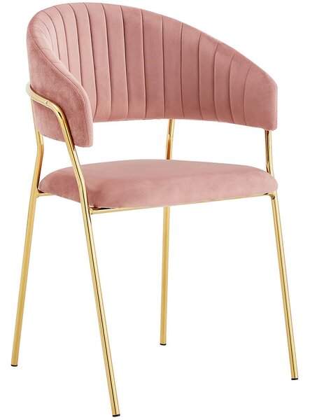 MebleMWM Krzesło Glamour C-889 | Różowy welur | Złote nogi | Outlet