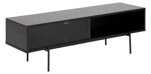 Czarna szafka pod TV w dekorze jesionu 140x45 cm Angus – Actona