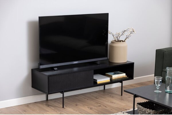 Czarna szafka pod TV w dekorze jesionu 140x45 cm Angus – Actona