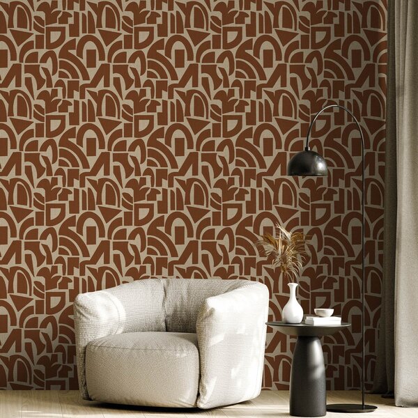 Tapety Geometryczne kształty z terakoty na lnie, Tapety Abstrakcyjne, a00774 : Uwalls.pl