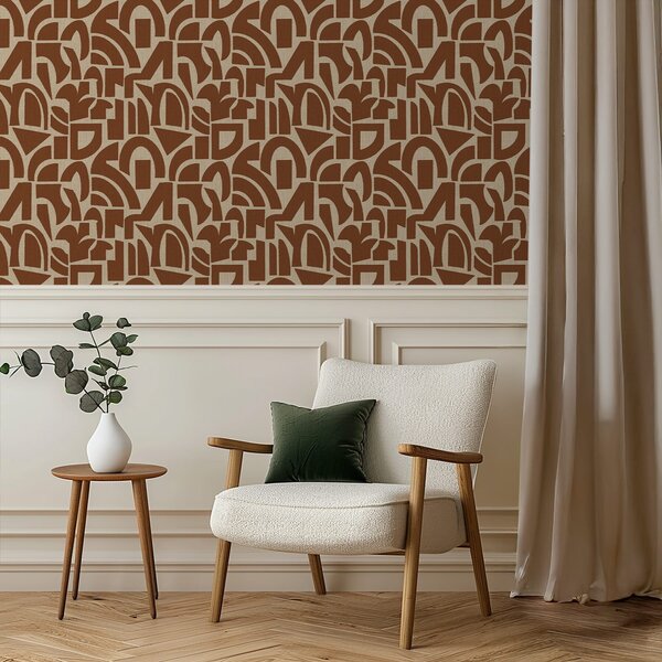 Tapety Geometryczne kształty z terakoty na lnie, Tapety Abstrakcyjne, a00774 : Uwalls.pl