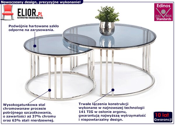 Zestaw srebrnych okrągłych stolików kawowych H2-R12