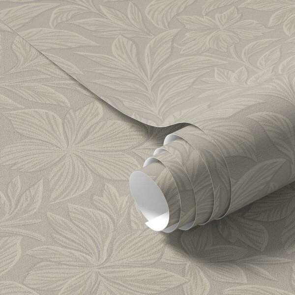 Tapety Tłoczone sylwetki liści, ciepły kolor taupe, Tapety Z kwiatami, a00781 : Uwalls.pl