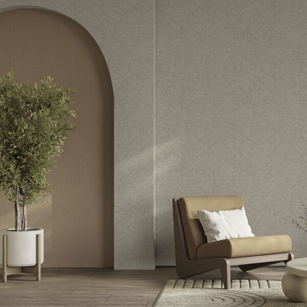 Tapety Tłoczone sylwetki liści, ciepły kolor taupe, Tapety Z kwiatami, a00781 : Uwalls.pl