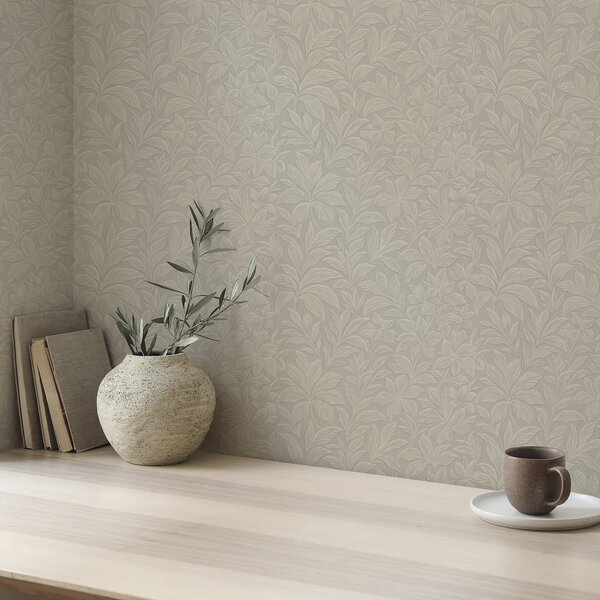 Tapety Tłoczone sylwetki liści, ciepły kolor taupe, Tapety Z kwiatami, a00781 : Uwalls.pl