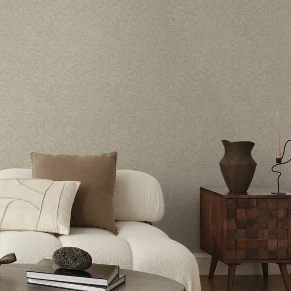 Tapety Tłoczone sylwetki liści, ciepły kolor taupe, Tapety Z kwiatami, a00781 : Uwalls.pl