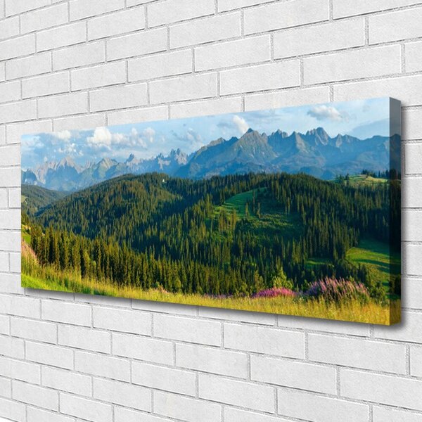 Obraz canvas Szczyty Gór w Gęstym Lesie