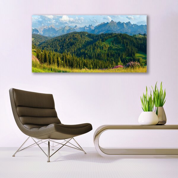 Obraz canvas Szczyty Gór w Gęstym Lesie