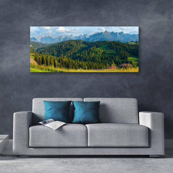 Obraz canvas Szczyty Gór w Gęstym Lesie