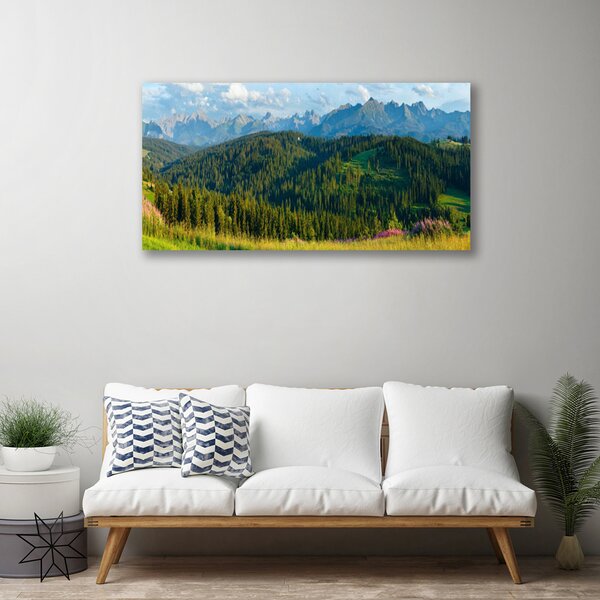 Obraz canvas Szczyty Gór w Gęstym Lesie