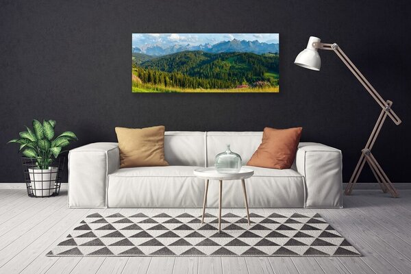 Obraz canvas Szczyty Gór w Gęstym Lesie