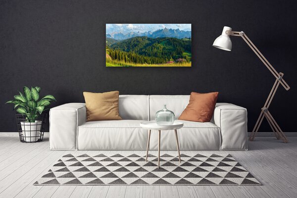 Obraz canvas Szczyty Gór w Gęstym Lesie
