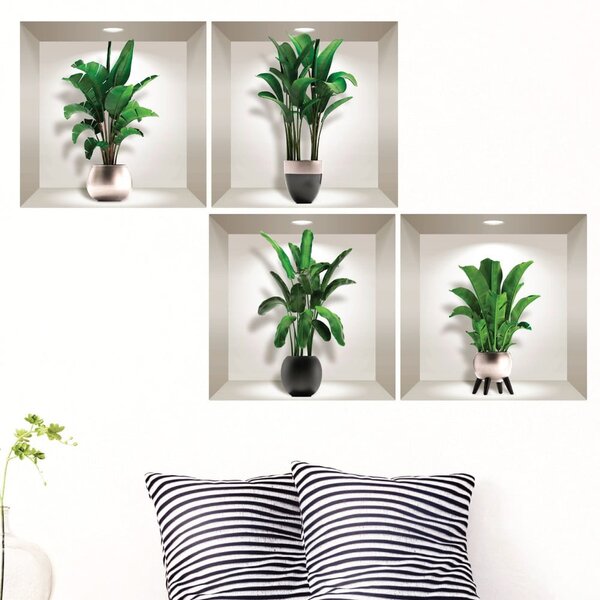 Komplet 4 naklejek ściennych 3D Ambiance Exotic Palm Leaves
