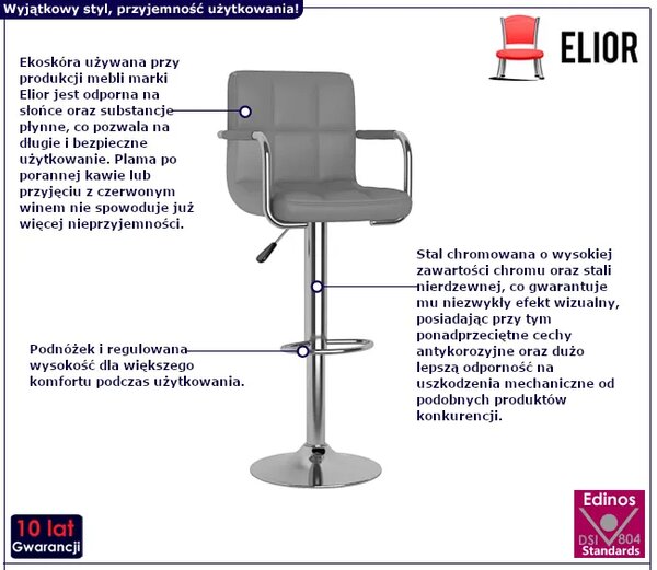Krzesła szare barowe z regulowaną wysokością F9-T91
