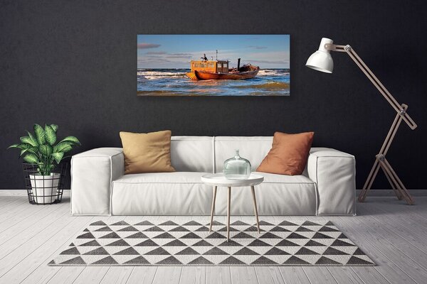 Obraz canvas Samotna Łódź na Horyzoncie