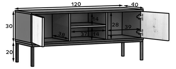 Szafka RTV LANZZI 120x40 cm, czarna/dąb artisan