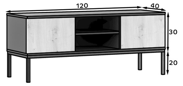 Szafka RTV LANZZI 120x40 cm, czarna/dąb artisan