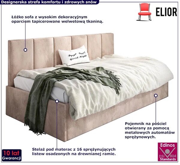 Beżowe welwetowe łóżko sofa C6-E64
