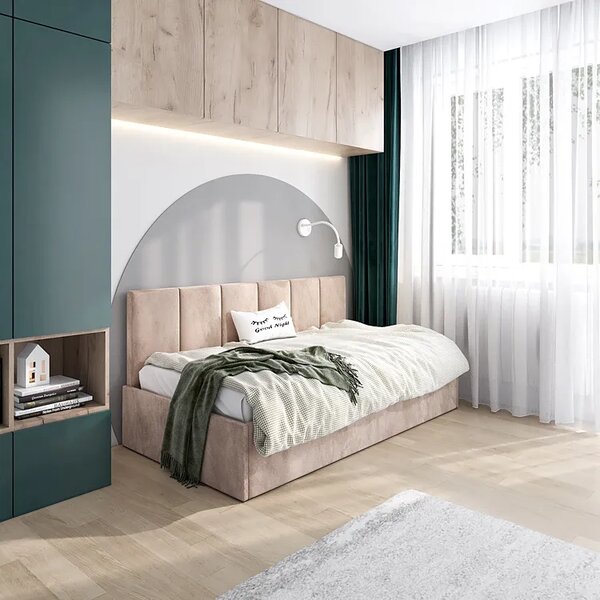 Beżowe welwetowe łóżko sofa C6-E64