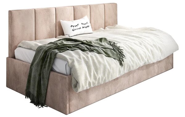 Beżowe welwetowe łóżko sofa C6-E64