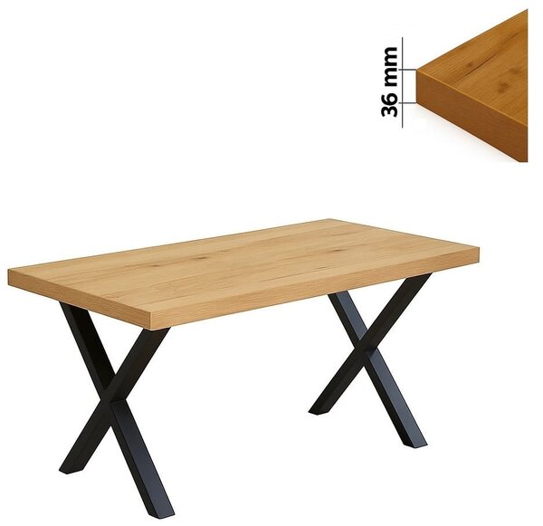 Stół 65x120 cm prostokątny nierozkładany, blat 3,6 cm, nogi Metalowe „ X1” | ArtD Home