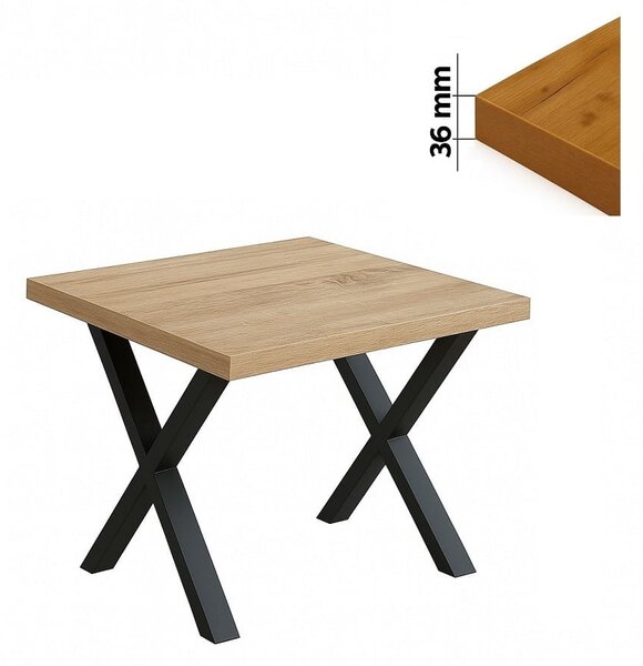 Stół 65x65 cm kwadratowy nierozkładany, blat 3,6 cm, nogi Metalowe „ X1 ” | ArtD Home