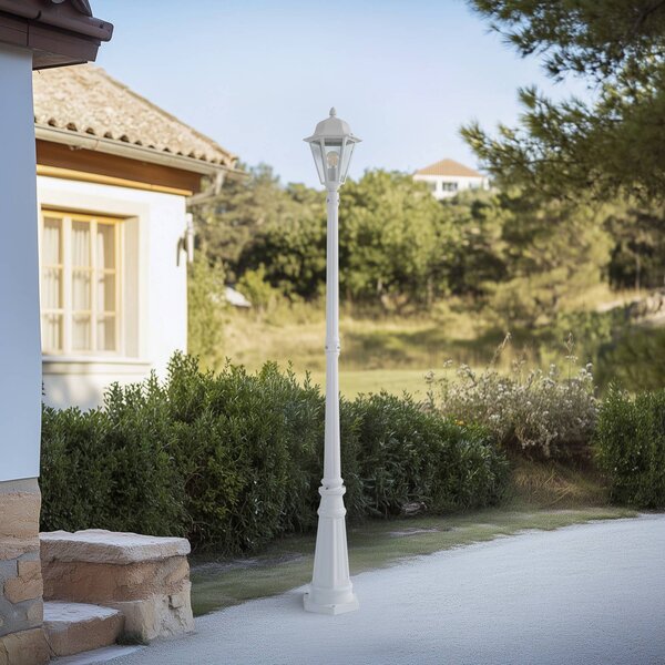 Lampa zewnętrzna Lindby Edana, 211 cm, biały, metal, E27, IP44 Edana Lindby, możliwość ściemniania, biały / opal, aluminium, nowoczesny