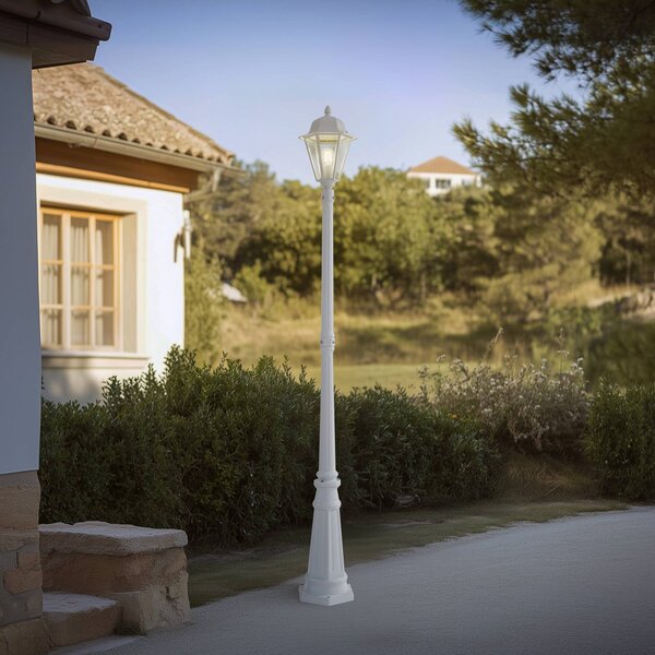 Lampa zewnętrzna Lindby Edana, 211 cm, biały, metal, E27, IP44 Edana Lindby, możliwość ściemniania, biały / opal, aluminium, nowoczesny