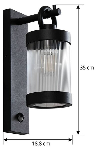 Lampa zewnętrzna z czujnikiem ruchu Yrene Lindby, możliwość ściemniania, czarny, aluminium, nowoczesny