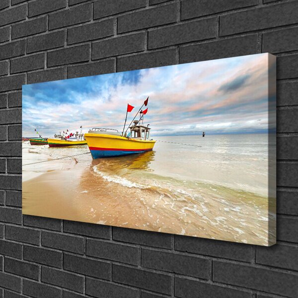 Obraz canvas Kolorowe Łodzie na Brzegu