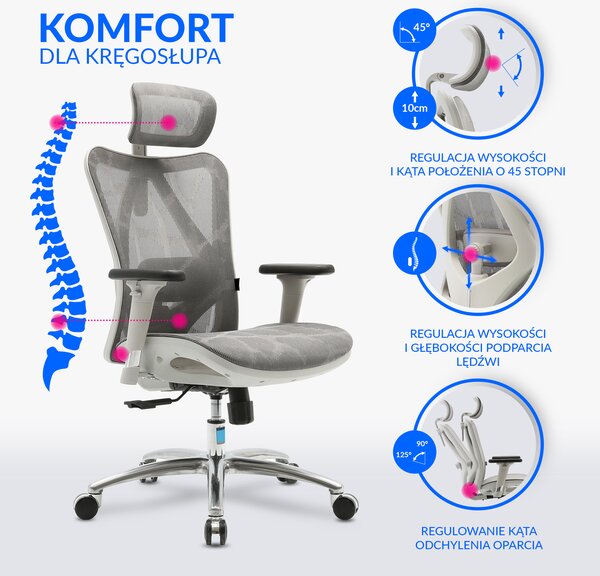 Fotel ergonomiczny ANGEL biurowy obrotowy kalistO szary