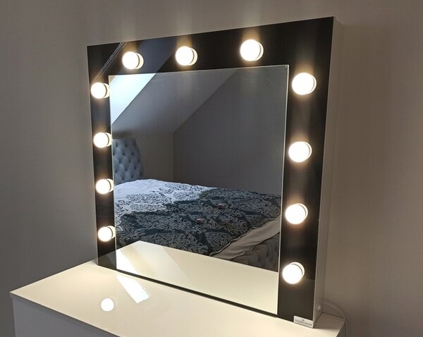 Lustro "GLAM" czarny połysk z żarówkami