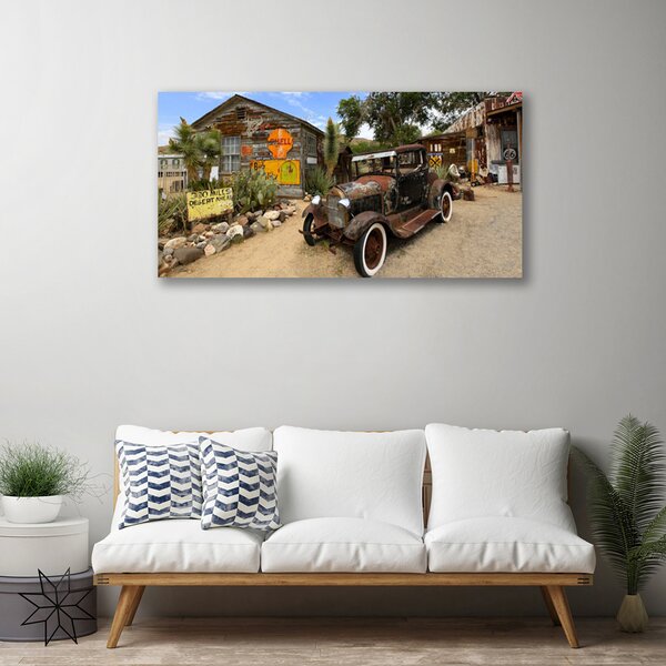 Obraz canvas Zabytkowe Auto na tle Kamienic