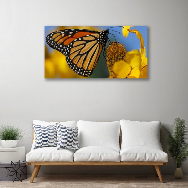 Obraz canvas na ścianę Kolorowy Motyl na Kwiatku