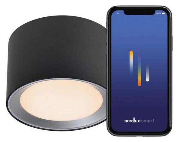Nordlux Reflektor sufitowy LED Landon Smart, czarny, wysokość 8,2 cm możliwość ściemniania, czarny, salon / jadalnia, metal