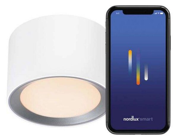 Nordlux Reflektor sufitowy LED Landon Smart, biały, wysokość 8,2 cm możliwość ściemniania, biały / opal, salon / jadalnia, metal